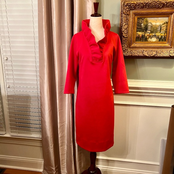 NWOT Gretchen Scott Ruffle Neck Dress in Crimson Red Size XL - Picture 4 of 5